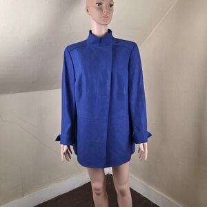 Akris Blue Linen Blazer Jacket US 16 EU 46 Minimalist Designer Lightweight